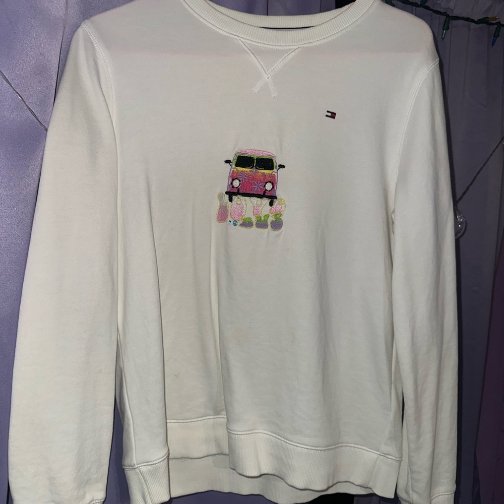 Tommy Hilfiger Cream Sweatshirt with Colorful Van Embroidery